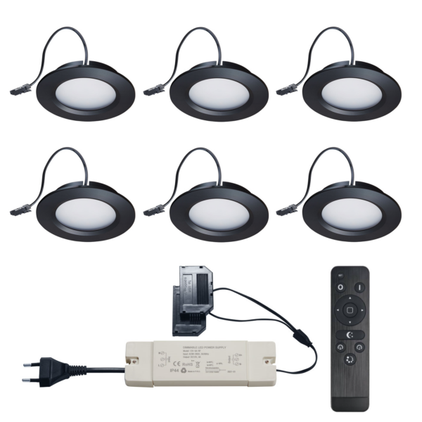 Set LED-Einbaustrahler mit Fernbedienung Modena schwarz 3 W dimmbar  1-12 Stück
